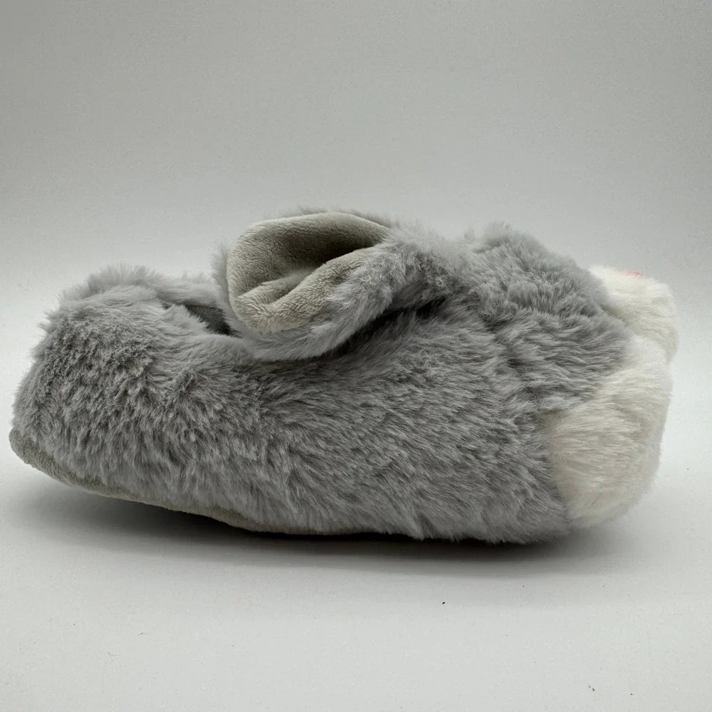 Kids Bunny Rabbit Plush Slippers Gray White Size 2 Cozy House Shoes